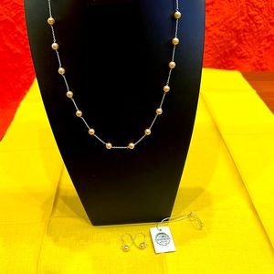 Swarovski peach Pearl crystal earrings and necklace